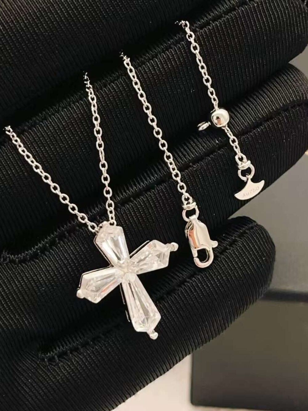 Silver Crystal Cross Pendant Necklace - Clear Crystal on Silver Chain